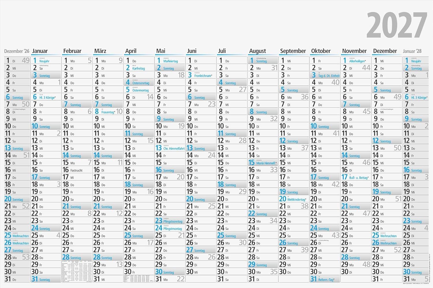 RIDO Plakatkalender rido/idé Plakatkalender 2027, 1020×680 mm
