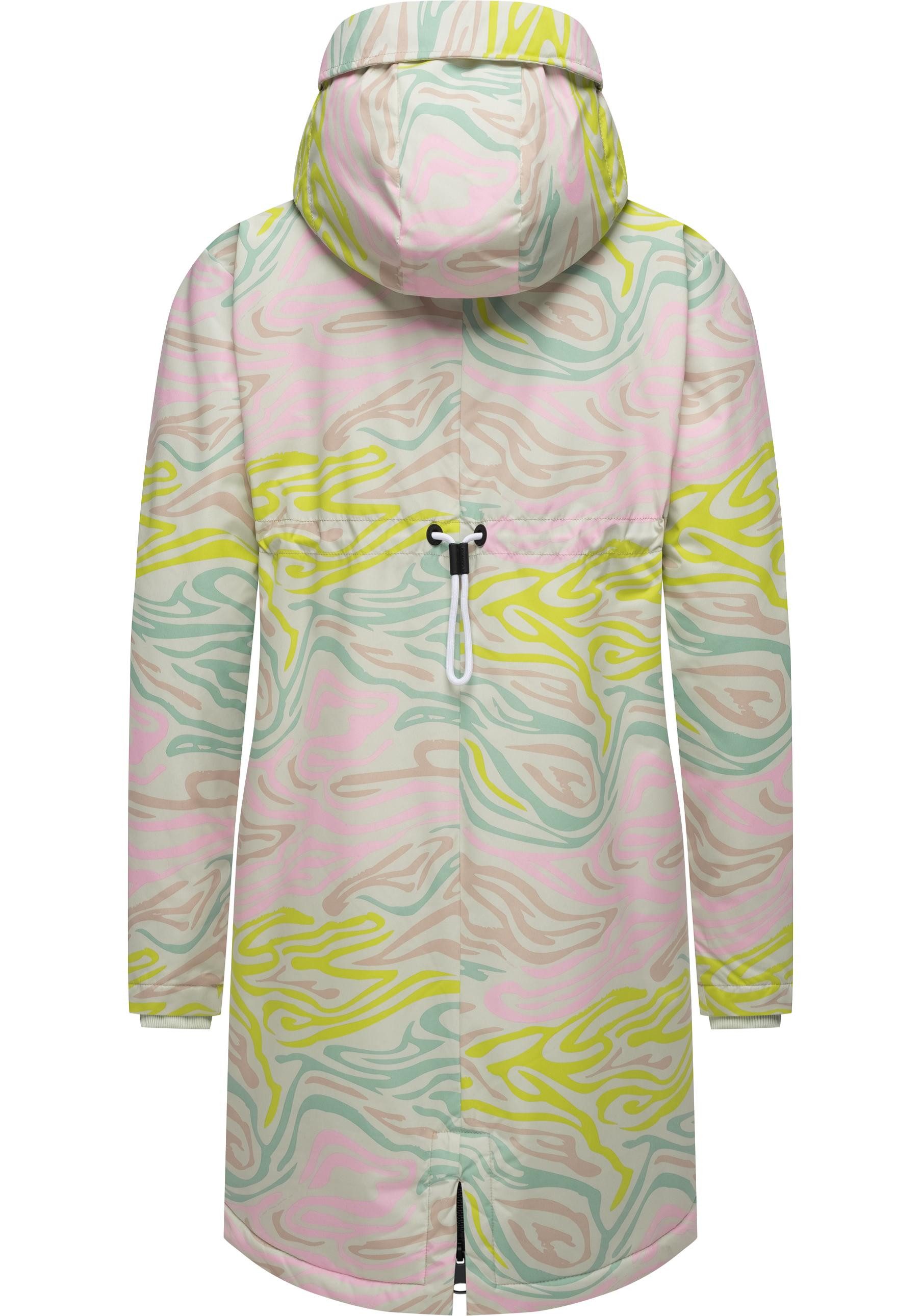 Ragwear Wintermantel Holstic Print Wasserdichter Winter Kurzmantel mit Kapuze