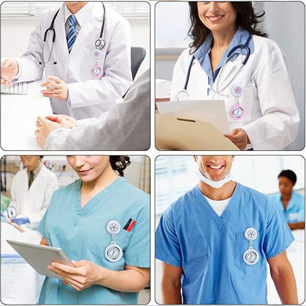 TUWENA Krankenpflegeuhr 2 Stück Krankenschwester Uhr, Einziehbare Schwesternuhr mit Nachtlicht, (2-tlg), Ansteckuhr für Krankenschwestern und Ärzte, Silikonband, Quarzwerk