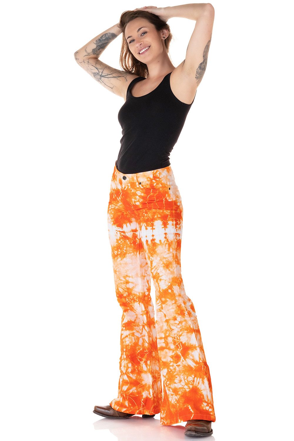 Comycom Schlaghose Damen Batik orange weiss