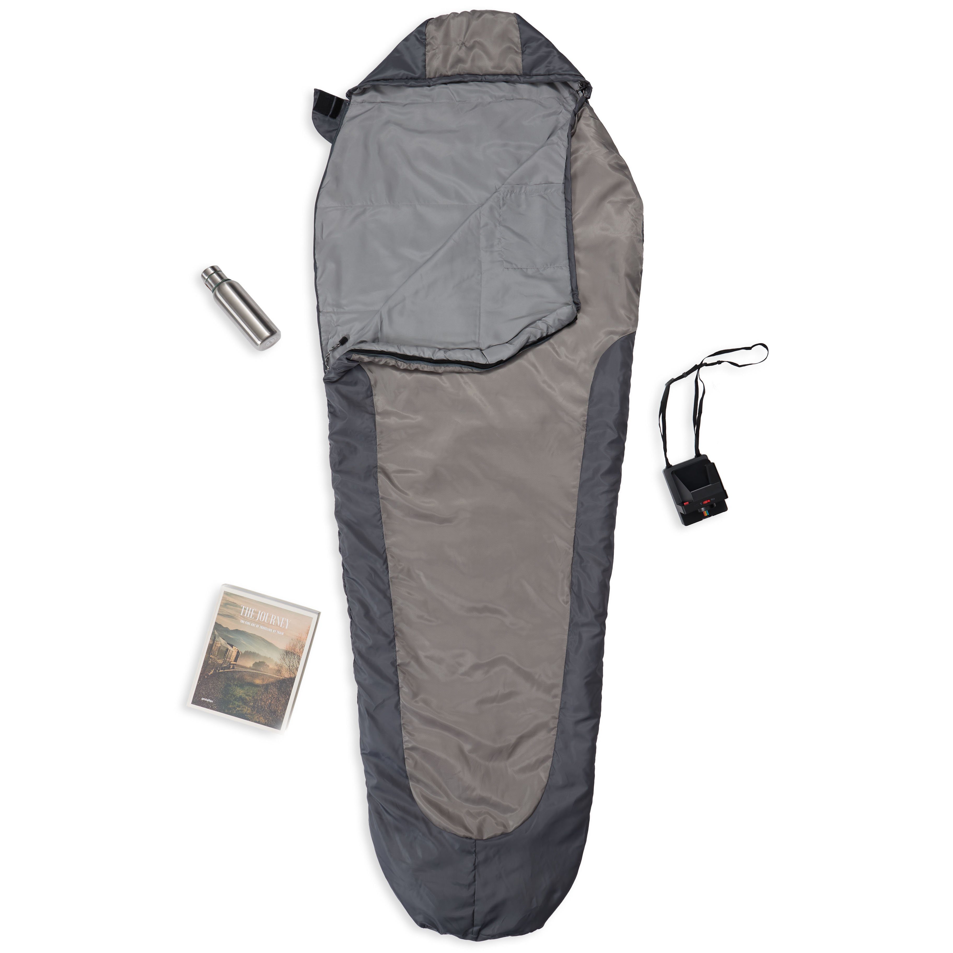 Lumaland Mumienschlafsack Where Tomorrow Camping 220x80x50, Schulterbereich im Schlafsack Wärmekragen Hellgrau -5°C Outdoor Camping wasserabweisend