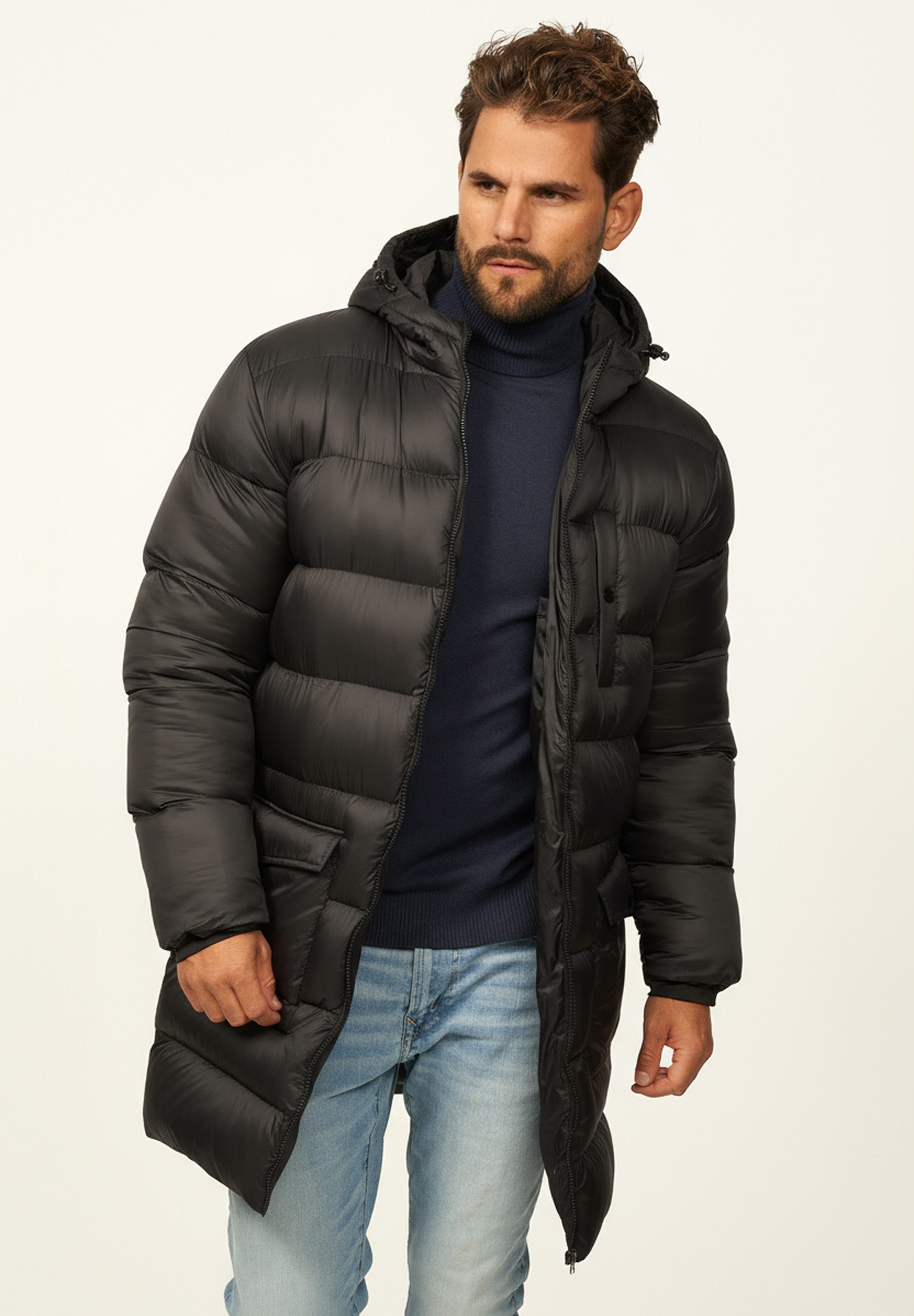 SOULSTAR Parka mit Kapuze als Winterjacke - Langer Steppmantel Herren warme günstig online kaufen