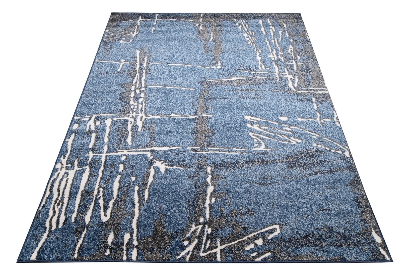 Designteppich Modern Teppich Blau Blau - Modern, Weich, - Abstrakt 11 Pflegeleicht - 150 Marineblau, für Höhe Kurzflor Florhöhe, cm, niedrige Marineblau Abstrakt, MU48A Wohnzimmer mm, 80 / Mazovia, x