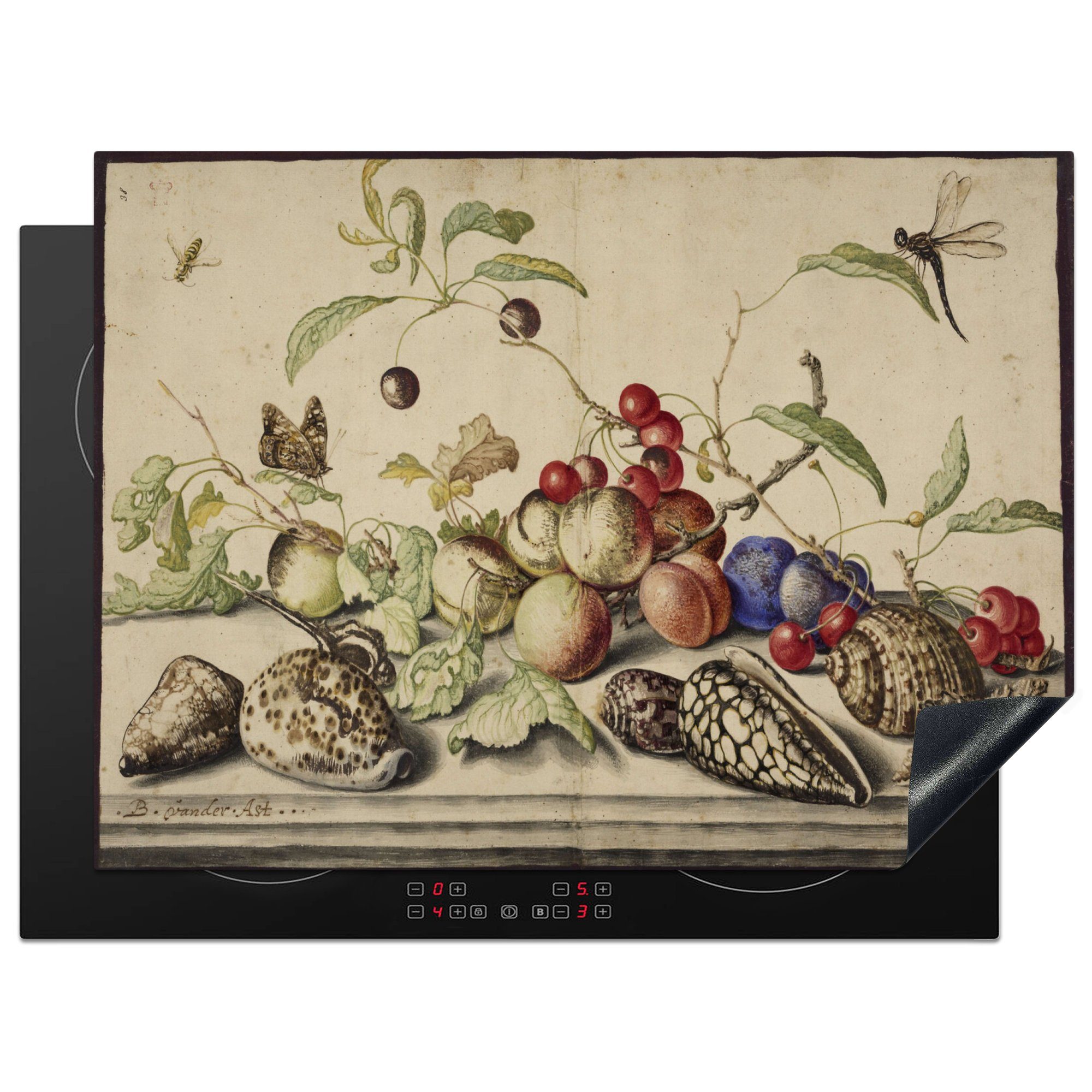 MuchoWow Herdblende-/Abdeckplatte Stilleben - Gemälde von Balthasar van der Ast, Vinyl, (1 tlg), 70x52 cm, Mobile Arbeitsfläche nutzbar, Ceranfeldabdeckung