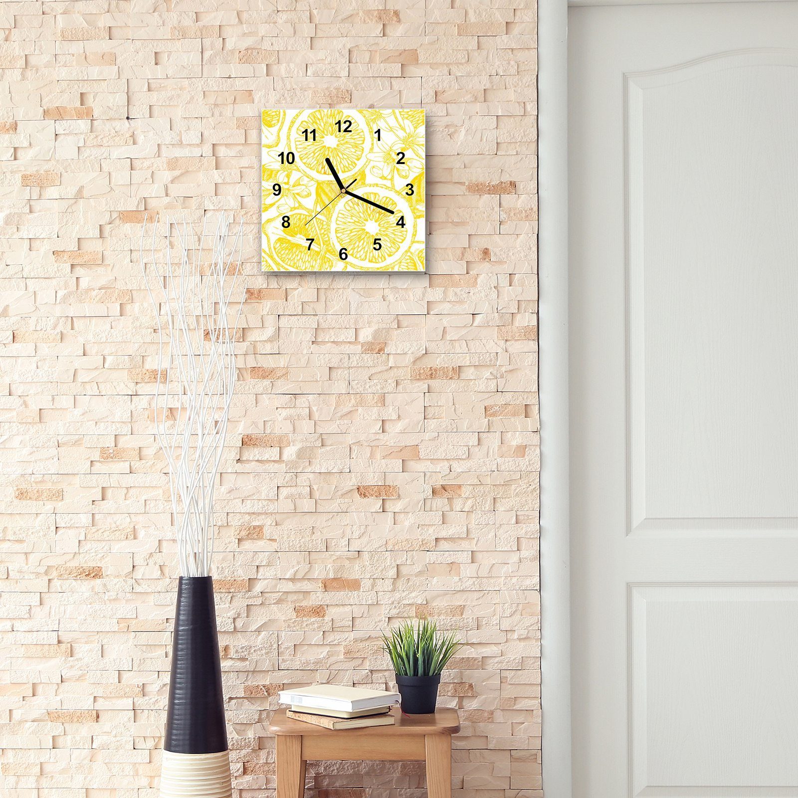mit Motiv Wanduhr 30 Wanduhr Wandkunst Zitronenschnitze Glasuhr Primedeco Größe x 30 cm