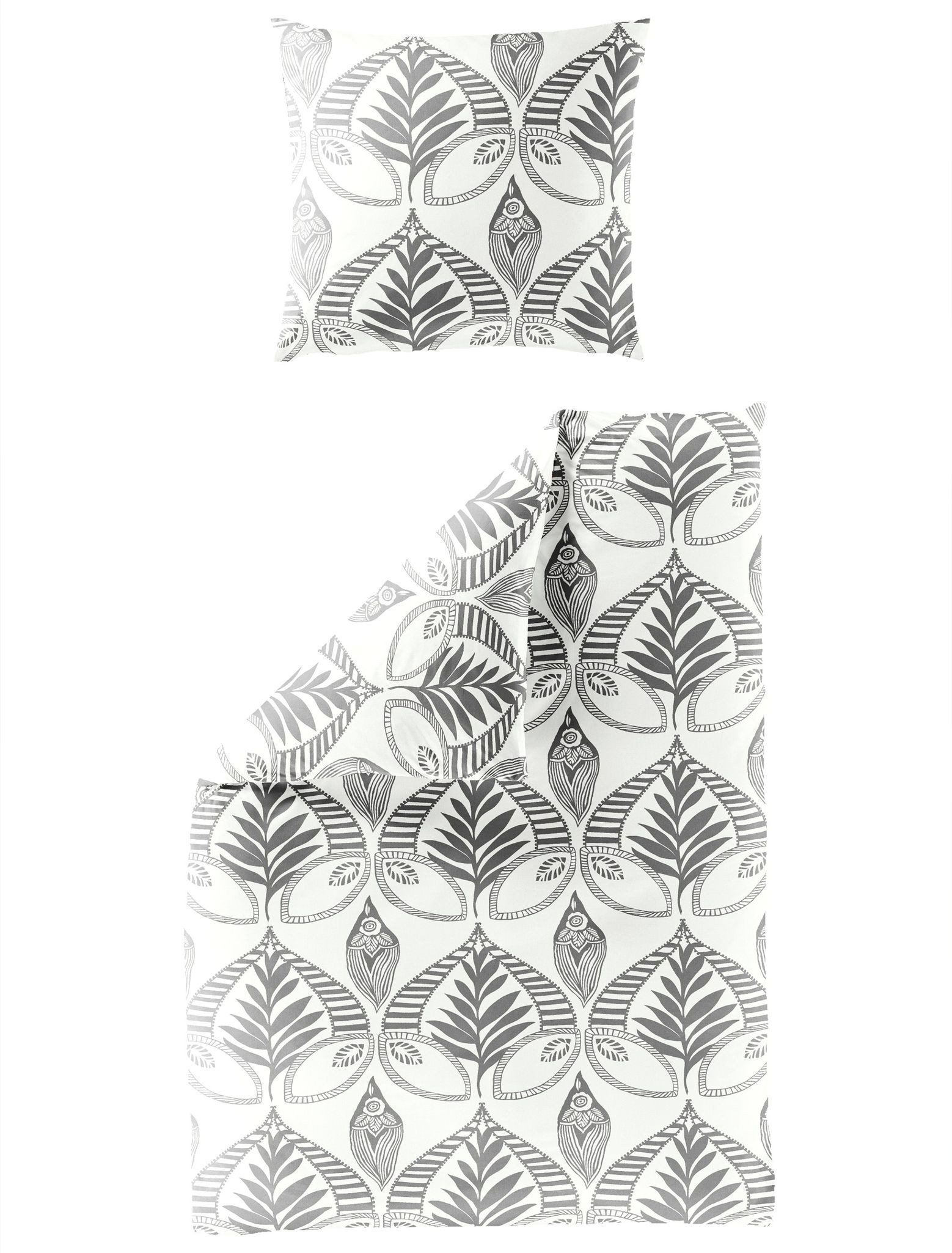 BIERBAUM Bettwäsche Bierbaum Mako Satin Bettwäsche 135x200cm 2 tlg Ornamente Grau Offwhite, Satin, 2 teilig, Feiner und weicher Griff, besonders atmungsaktiv, Made in Germany