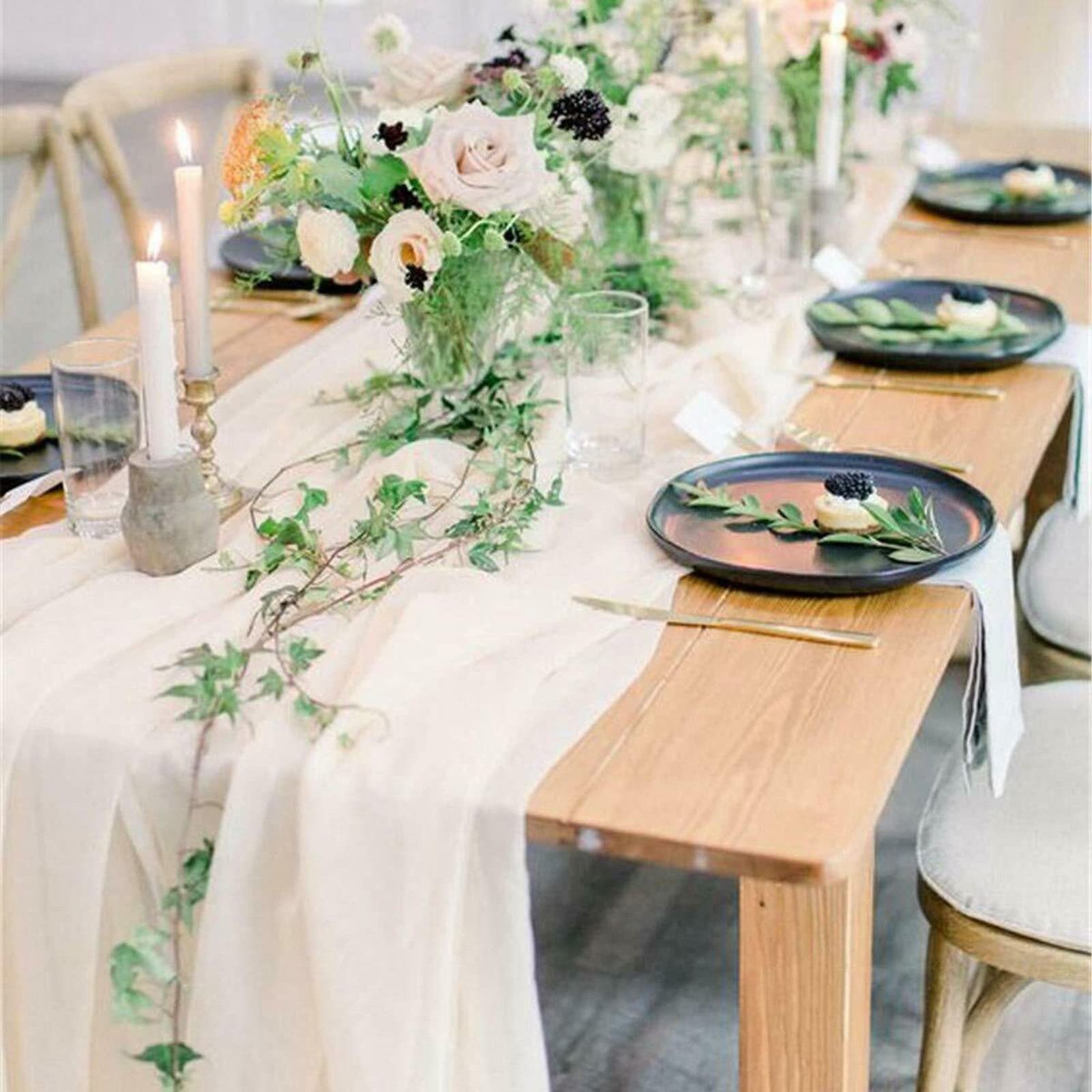 für cm rustikaler x Seihtuch, Tischläufer Boho-Hochzeit, 90 Gaze-Tischläufer, Weiß Stoff, Tischdecke Geburtstagsfeier, 400 halbdurchsichtiger