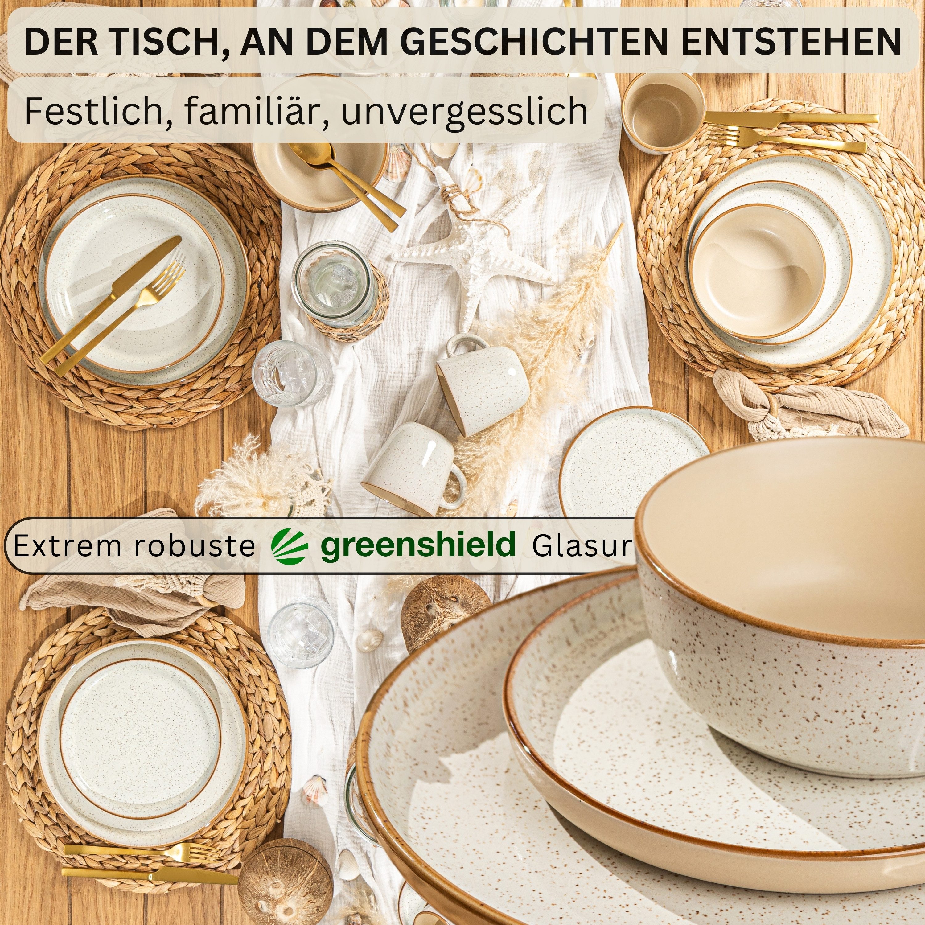 SÄNGER Tafelservice Rio Geschirrset (12-tlg), 4 Personen, Steingut, Handmade, Creme Beige, Erweiterbar, VALUE COLLECTION
