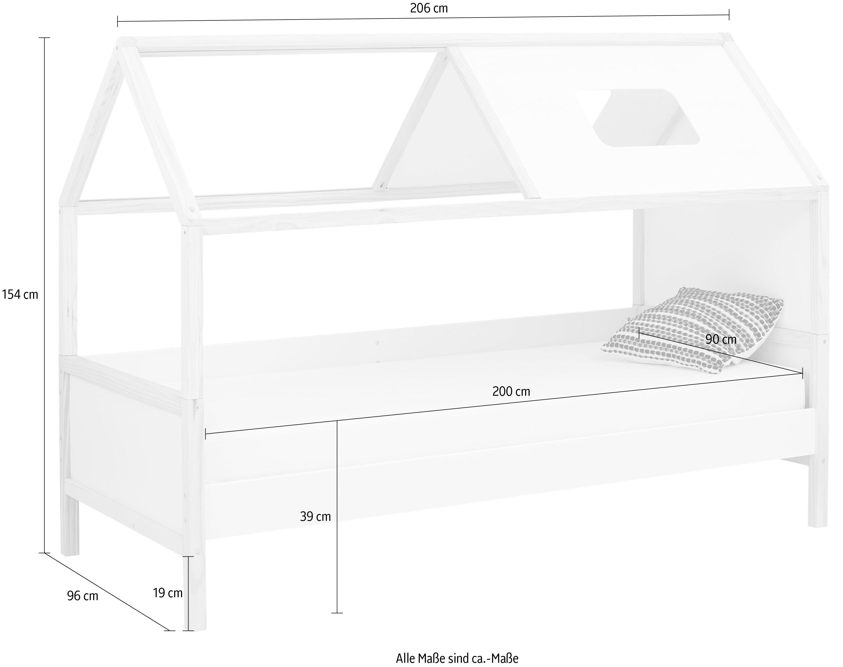 Lüttenhütt 90x200 und Liefefläche weiß/natur Lattenrost Kiefernholz, Paneele, Hausbett Meentje (1-tlg), cm Einzelbett,