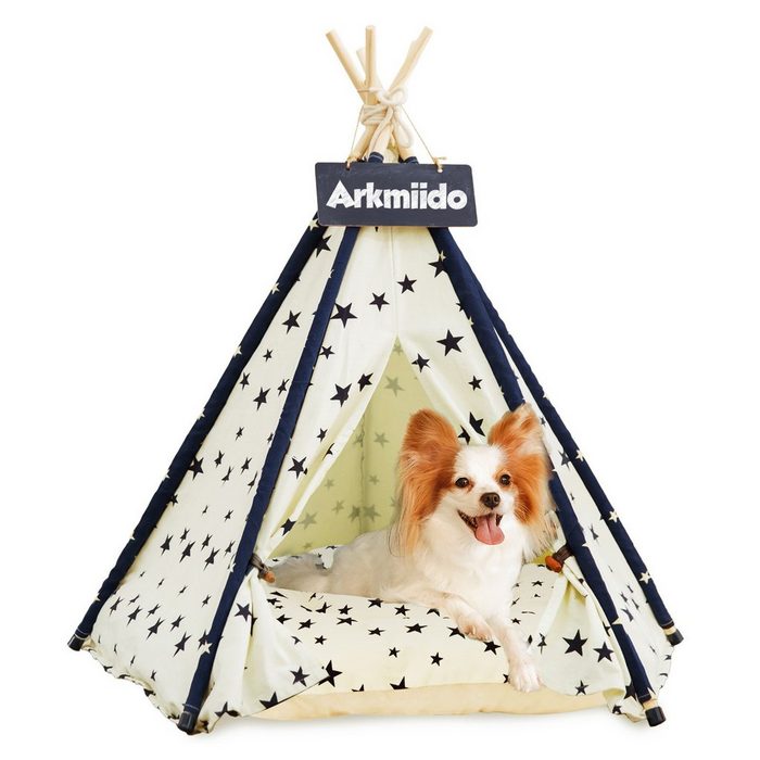 Wenta Tierbett Tipi Zelt für Haustiere Hundezelt Katzenzelt mit Kissen Kissen Abnehmbar und Waschbar Haustierzelte Haustierbett Haustierhütte für Hunde und Katzen Größe (50 x 50 x 60 cm)