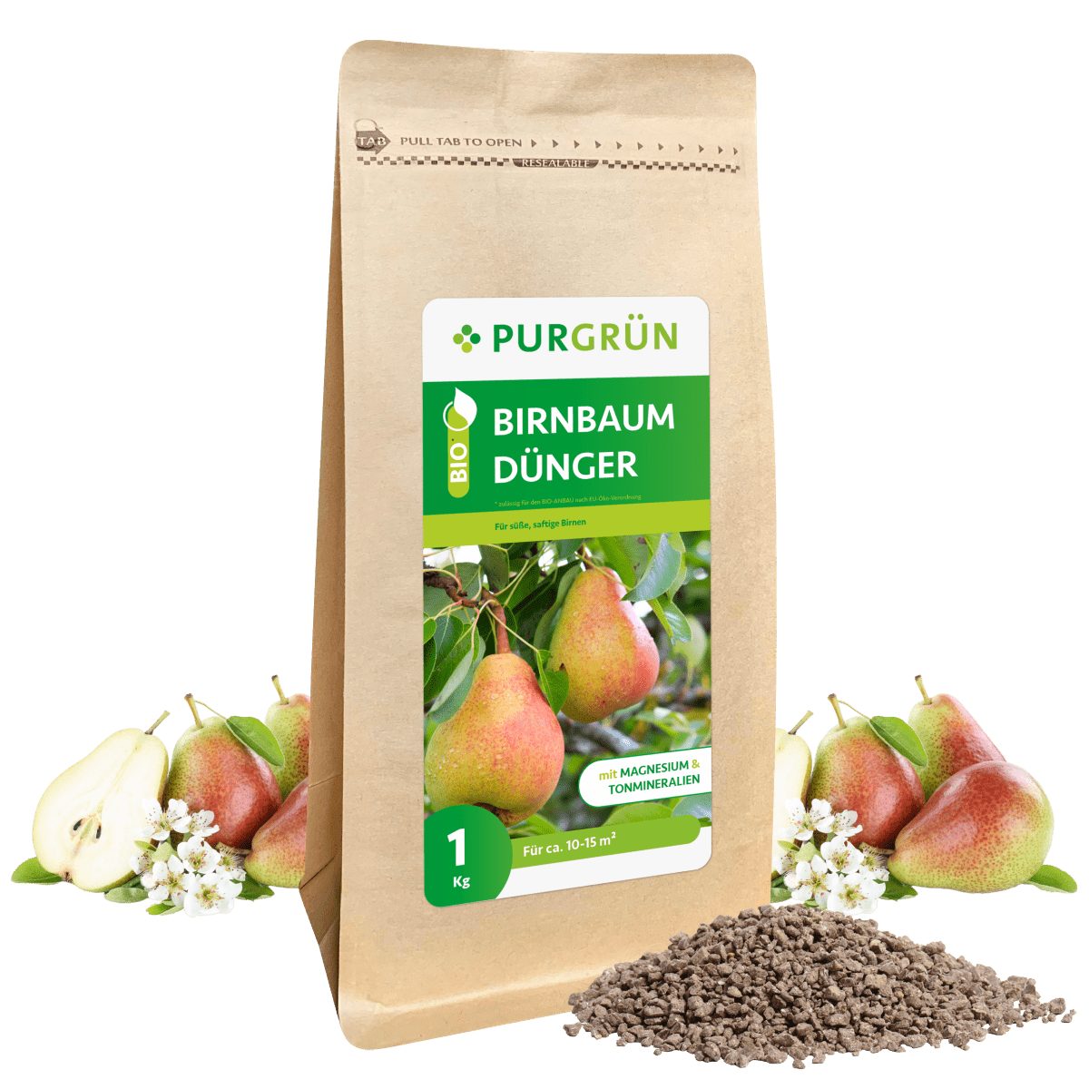 Obstdünger Purgrün Bio Birnen Dünger, NPK 6+3+8, Magnesium, 1 kg