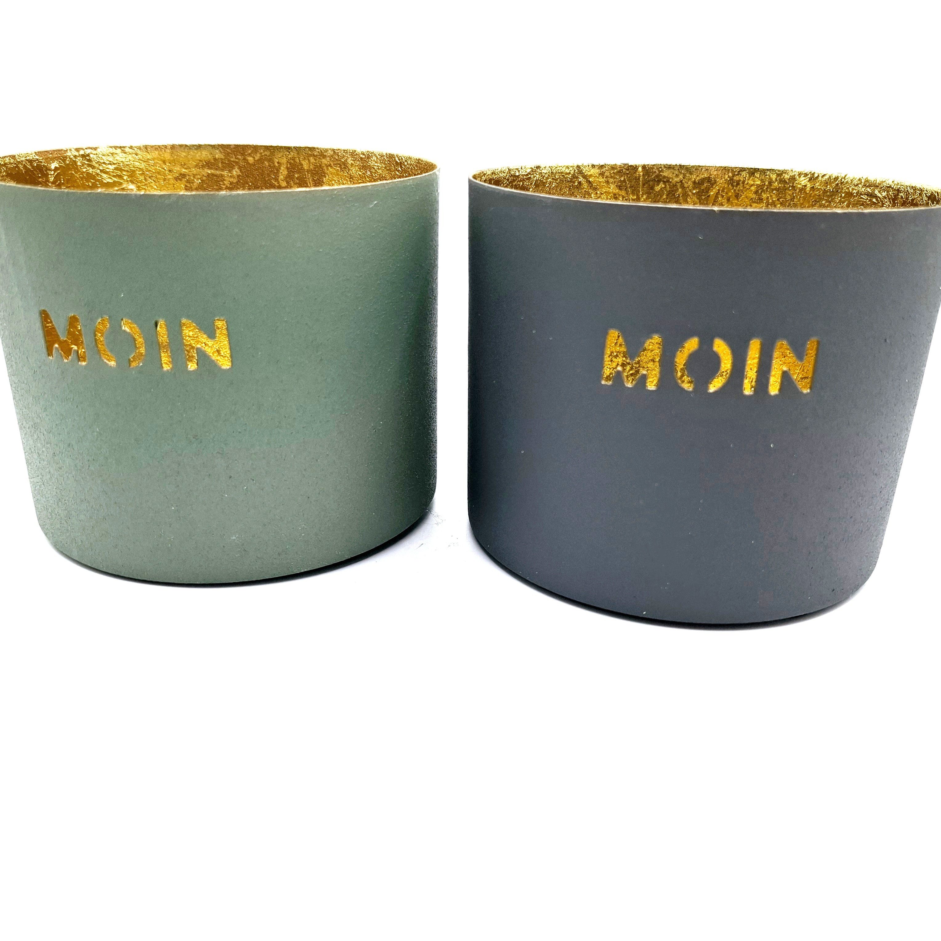 Vosteen Windlicht Moin Moin Übertopf Tischdekoration aus Eisen für Kerzen und Pfanzen (2, Geschenkidee für Freunde und Familie), Wetterfest mit Kratzschutz