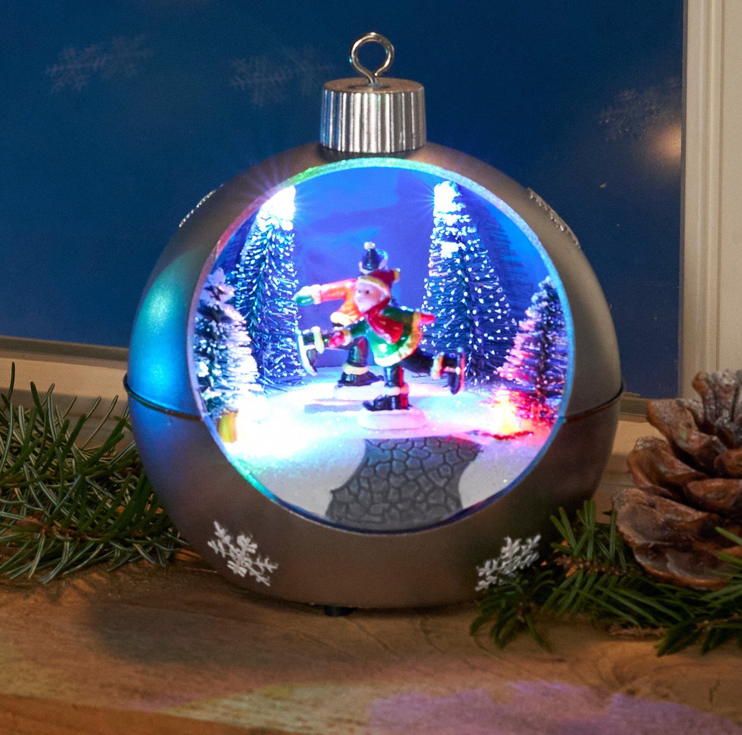 LED mit Weihnachtskugel Melodie Figuren Christbaumschmuck Schneewirbeleffekt rotierenden Northpoint