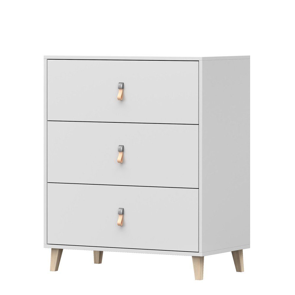 MOEBLO Kommode FAGO KOMMODE 3S 02 (Sideboard Wohnzimmer Kommode Schlafzimmer Komodenschrank Highboard, 3 Schubladen, Griffe aus Leder), (B x H x T): 80x96,50x45 cm