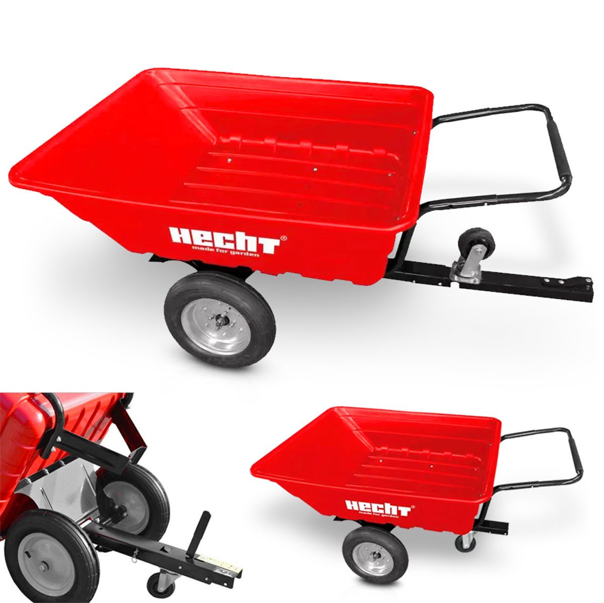 Hecht Rasentraktoranhänger 122 x 94,5 x 30 cm, max. 300 kg, 360° Bugrad, Deichsel eingeklappt