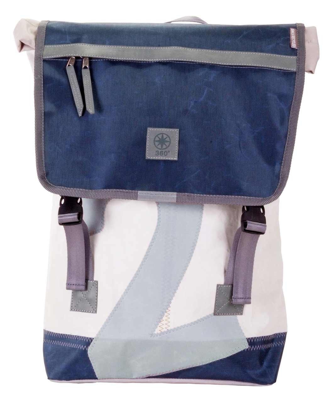 360Grad Rucksack Rucksack Landgang groß, Segel Weiss Blau Recycling - Segeltuch
