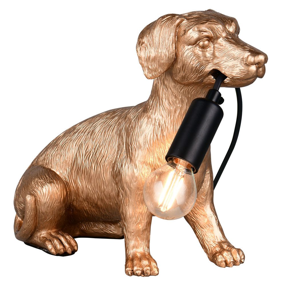 Reality Leuchten Schreibtischlampe, Leuchtmittel nicht inklusive, Tischleuchte Beistelllampe Dekolampe Figur Kunststoff goldfarbig