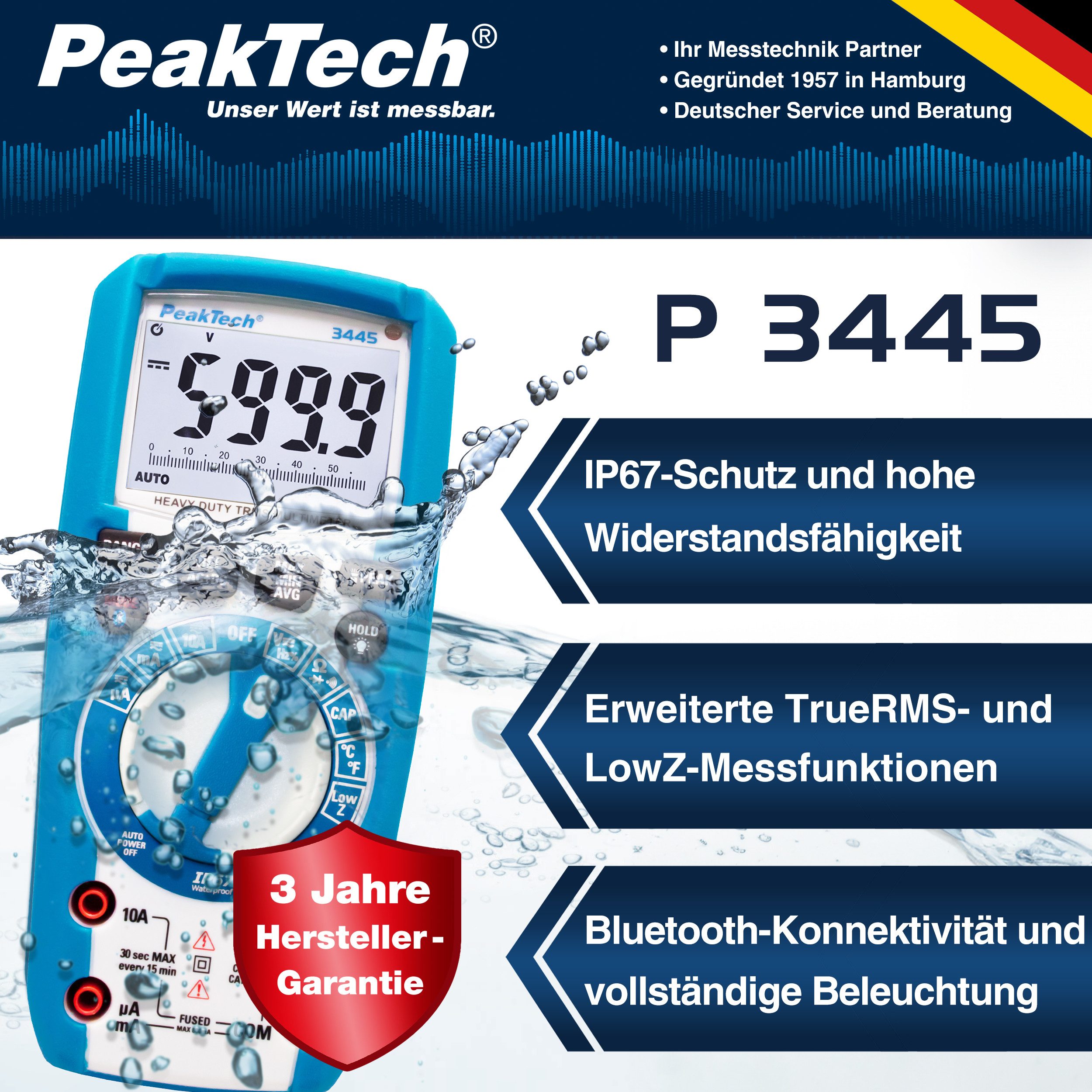 Thumbnail - PeakTech Multimeter PeakTech 3445: TrueRMS Digitalmultimeter ~ 6.000 Counts ~ wasserdicht