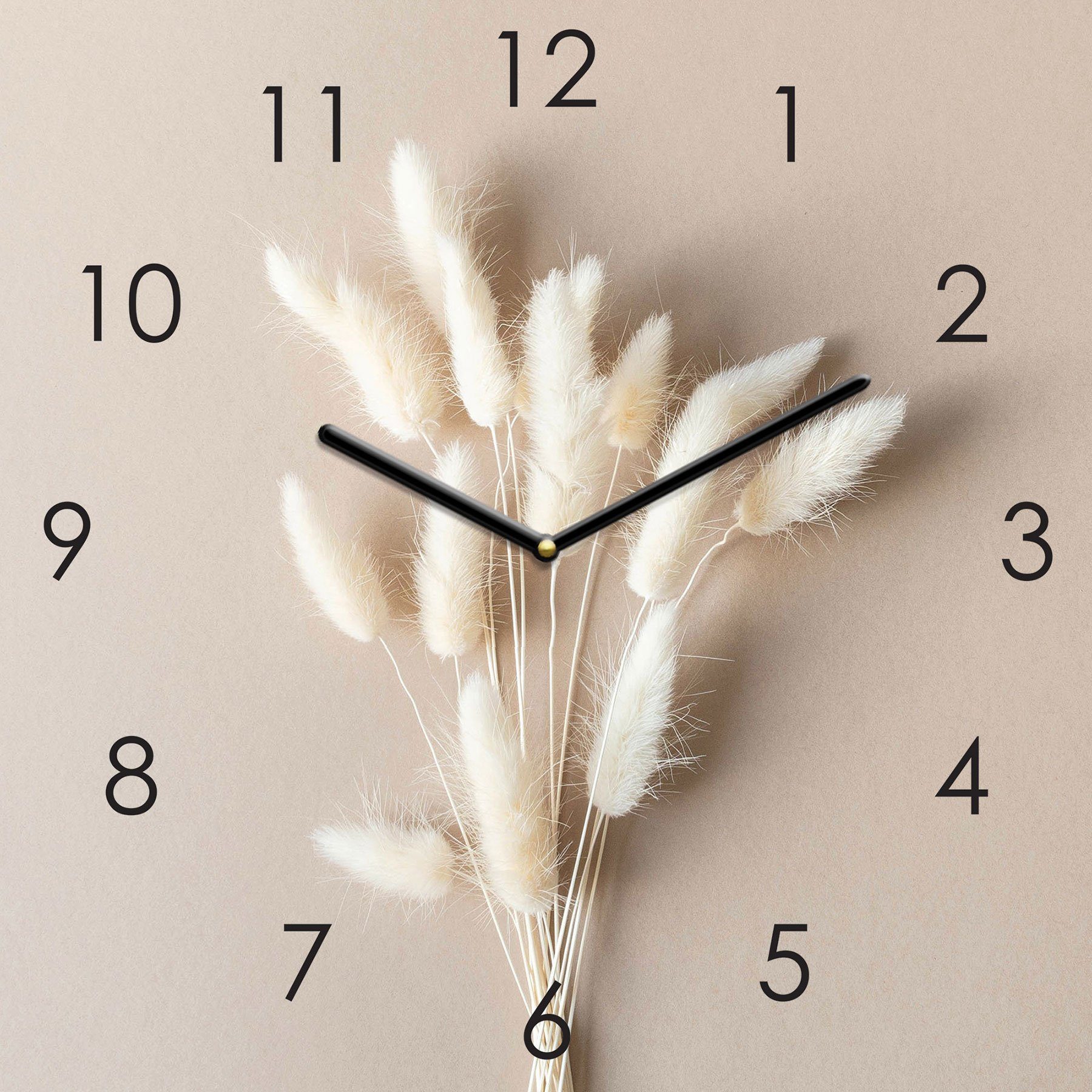 Wanduhr Uhr (Wanduhr Glasuhr Wandbild) Wanddeko Levandeo® Pampasgras Glasbild 30x30cm