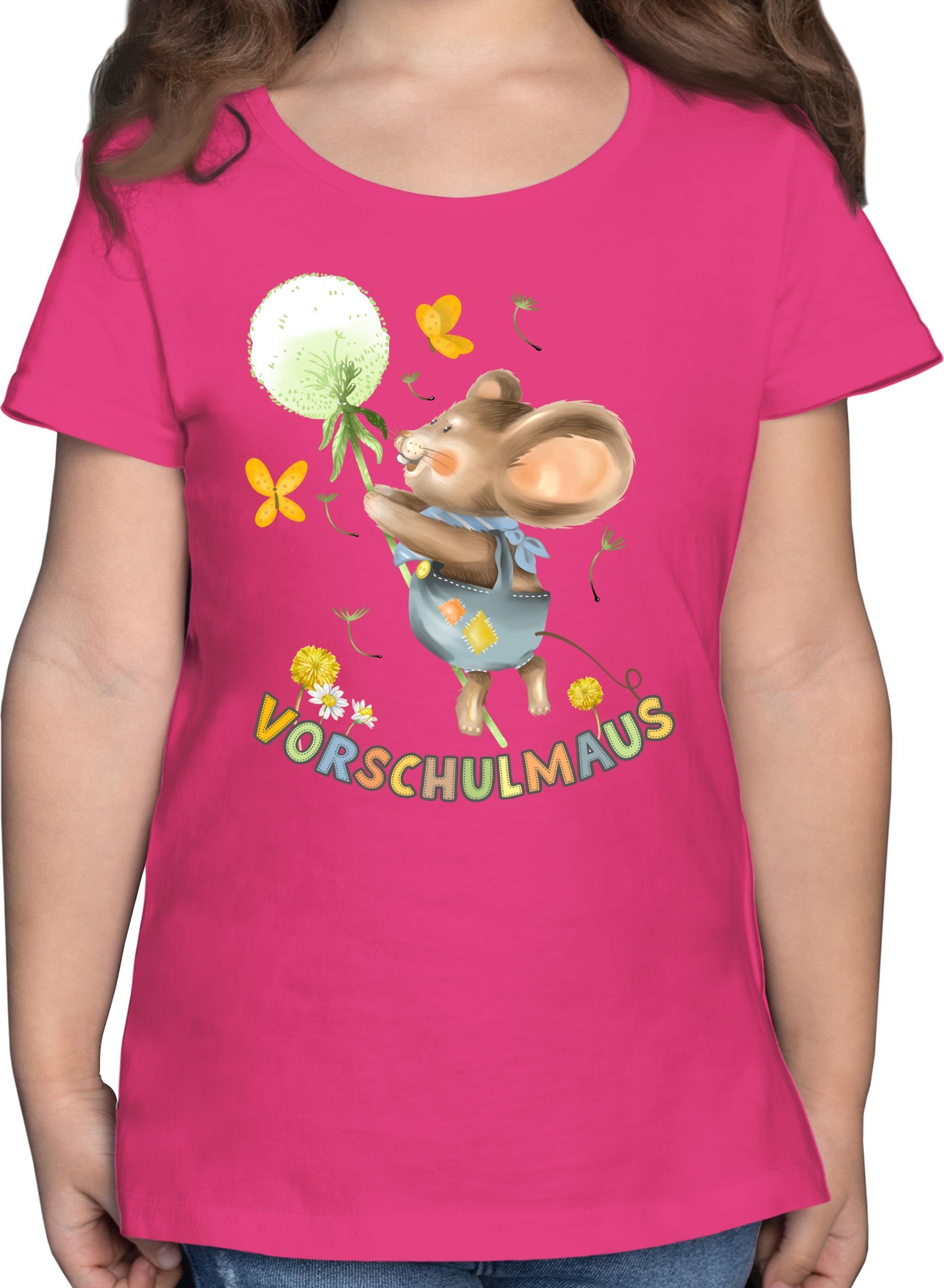 Shirtracer T-Shirt Vorschulmaus - Maus mit Pusteblume Einschulung Mädchen 1 Fuchsia