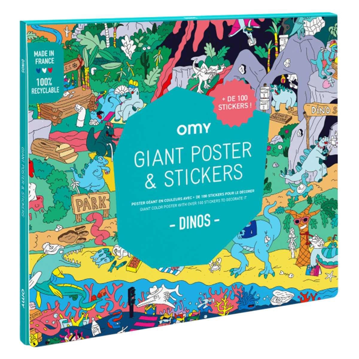 OMY Malvorlage Sticker Poster Dino Suchen & Finden 100 Sticker 70x100 cm Kinder
