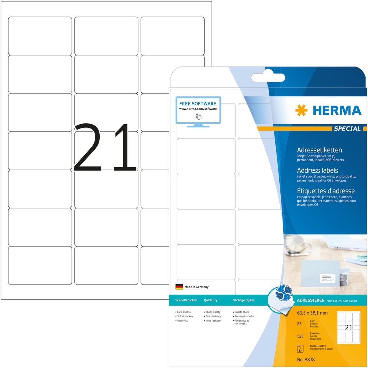 Etiketten Inkjet-Etiketten weiß 63,5x38,1mm Special A4 VE=52,5 Stück