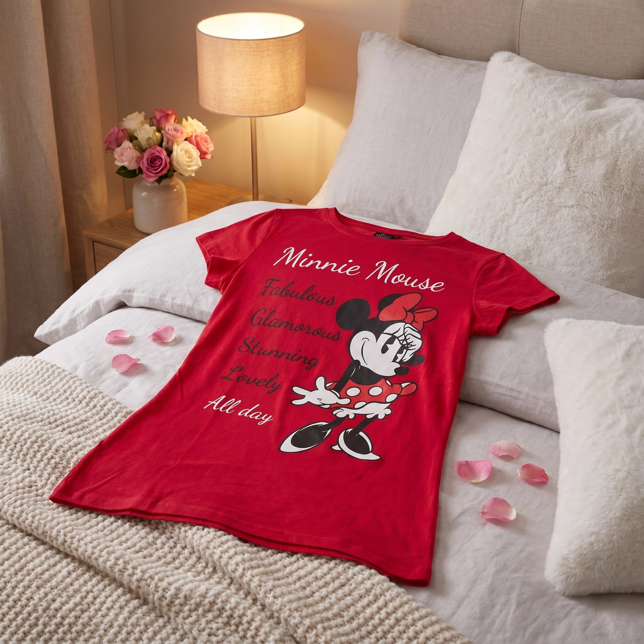 Disney Pyjamaoberteil Disney Minnie Maus Damen kurzarm Schlafshirt Nachthemd 100% Baumwolle, Gr. S bis XL