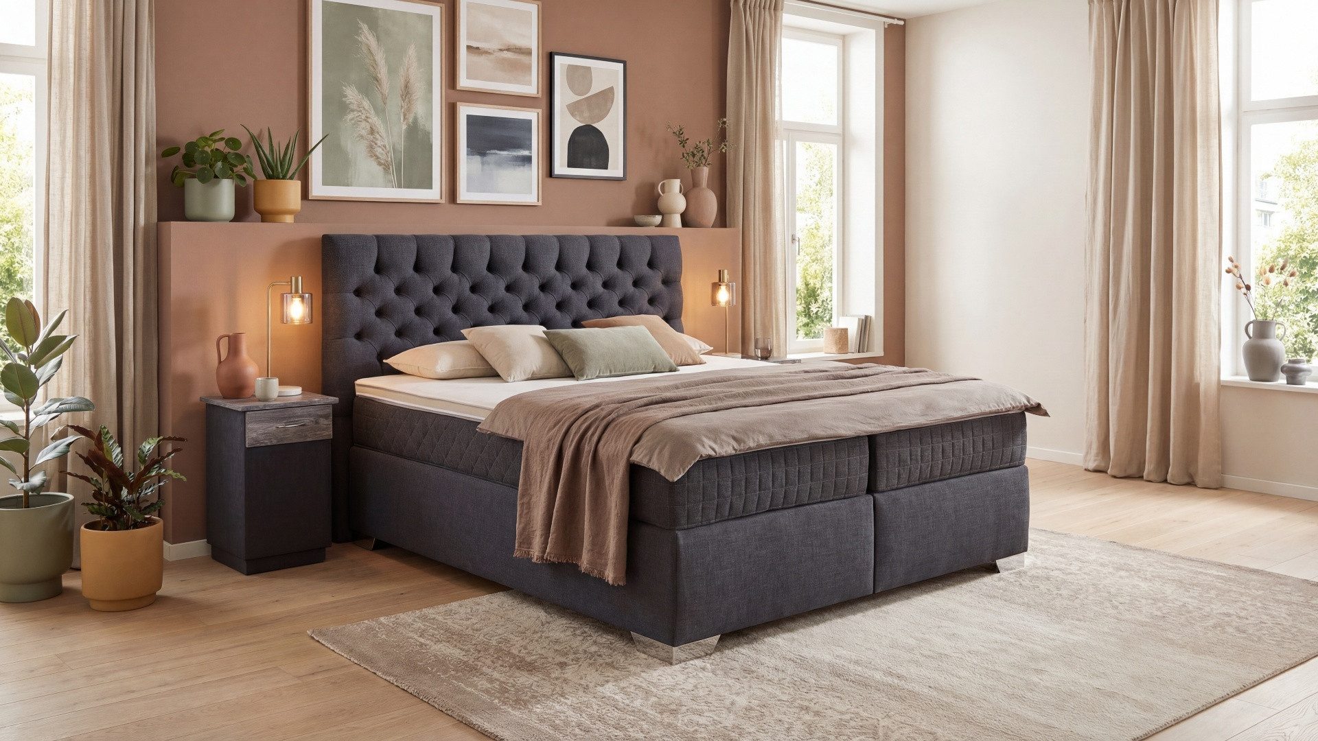 Meisterbetten Boxspringbett Acon (Komplett-Set, 7-Zonen Taschenfederkernmatratzen, Ergoflex), Inklusive kostenloser Lieferung und Aufbau