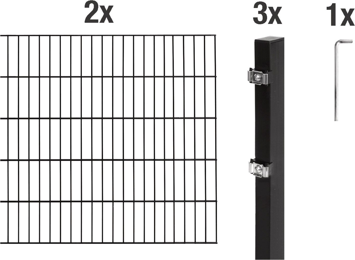 Alberts Doppelstabmattenzaun Grundset, (Set), Höhe: 80-200 cm, Gesamtlänge: 4-30 m, zum Einbetonieren