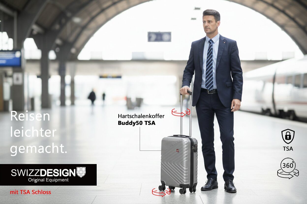 SWIZZDESIGN Handgepäckkoffer Koffer 50 cm 35 Liter Hartschalenkoffer Trolley Hartschale, Handgepäck Koffer Ryanair mit Trennwand Schloss 481-1 Grau – Bild 4 von 5