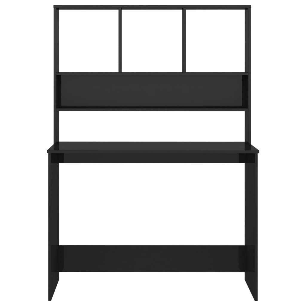 furnicato Schreibtisch Platzsparender 110 x 45 x 157 cm in Hochglanz-Schwarz (1-St), Arbeitsplatz mit Oberschrank und viel Stauraum für das Homeoffice