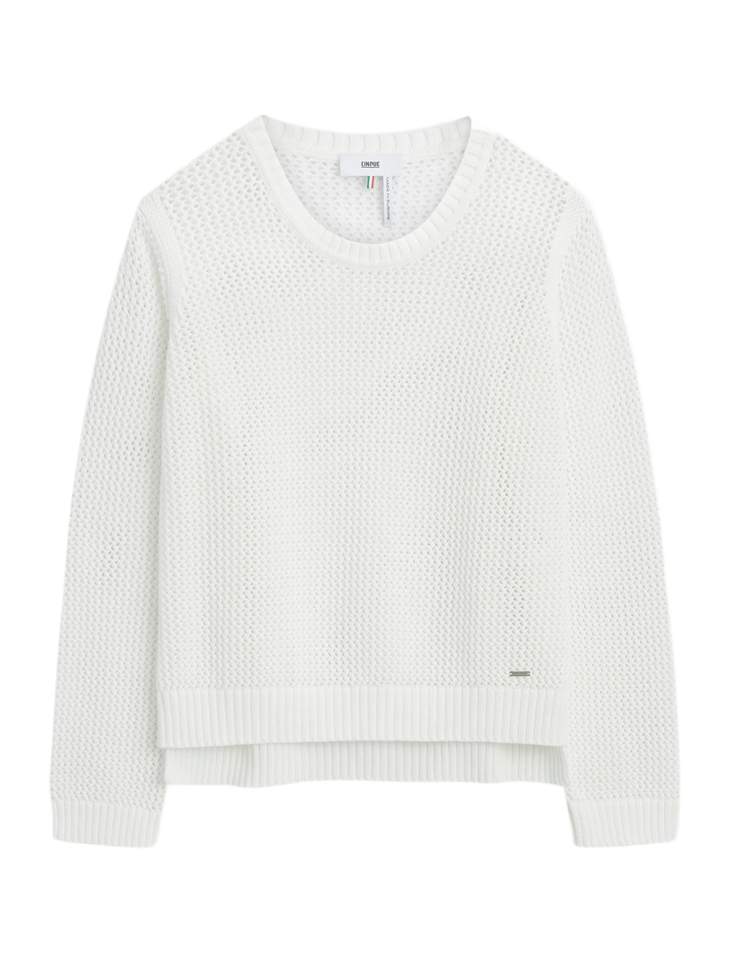 Cinque Strickpullover weiß,Casual,Baumwolle,Strukturiert,Rundhals,Lang,Regular Fit