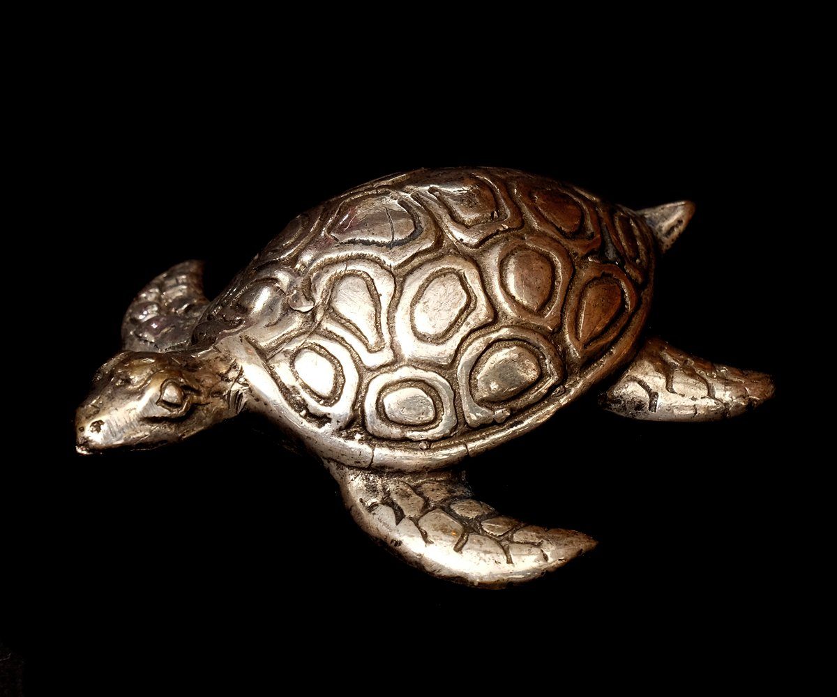 Brillibrum Dekofigur Schildkröte Deko Metallfigur Tierfigur versilbert Skulptur Silber Landschildkröte Schildkröten