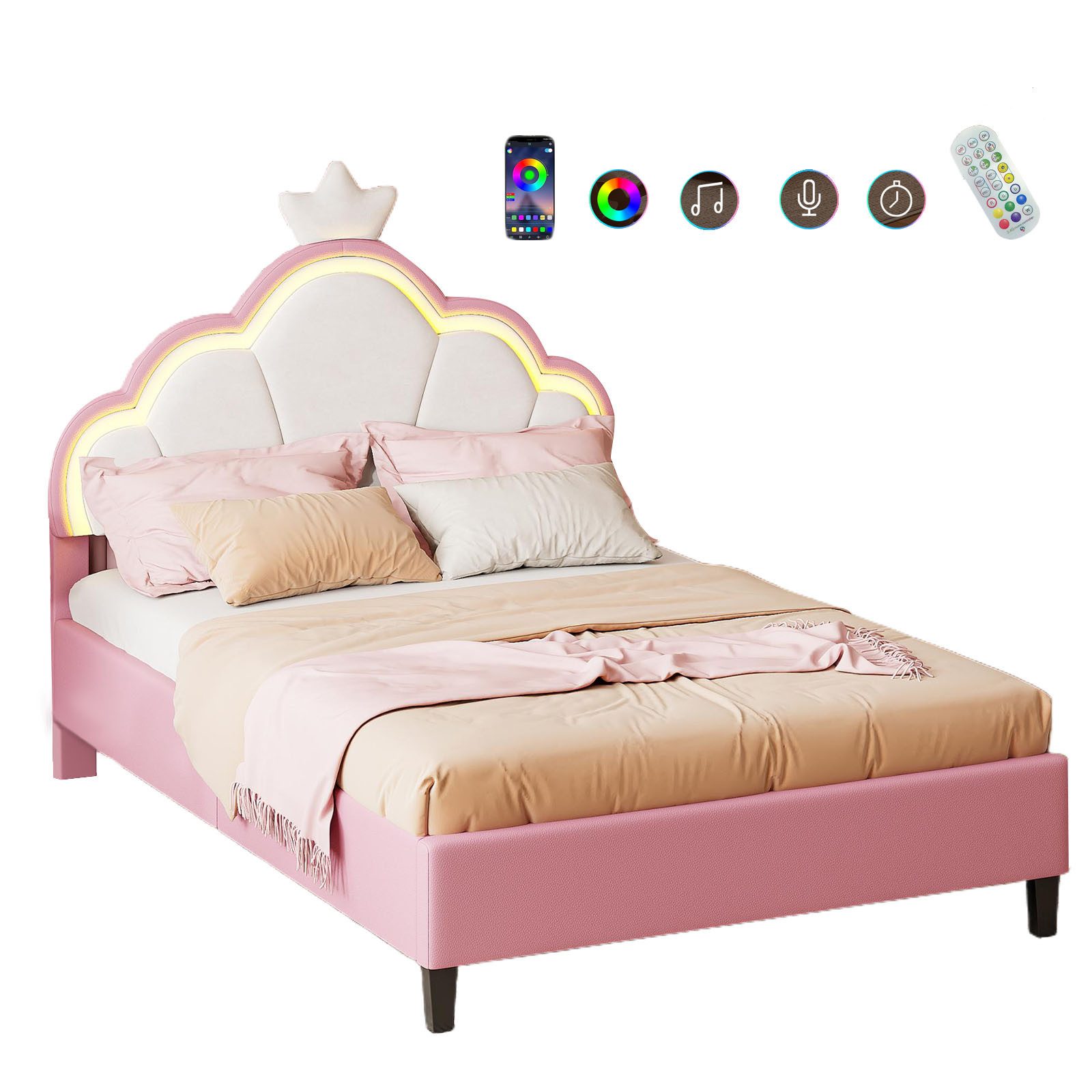 FUROKOY Polsterbett Polsterbett LED Kronenbett mit günstig online kaufen