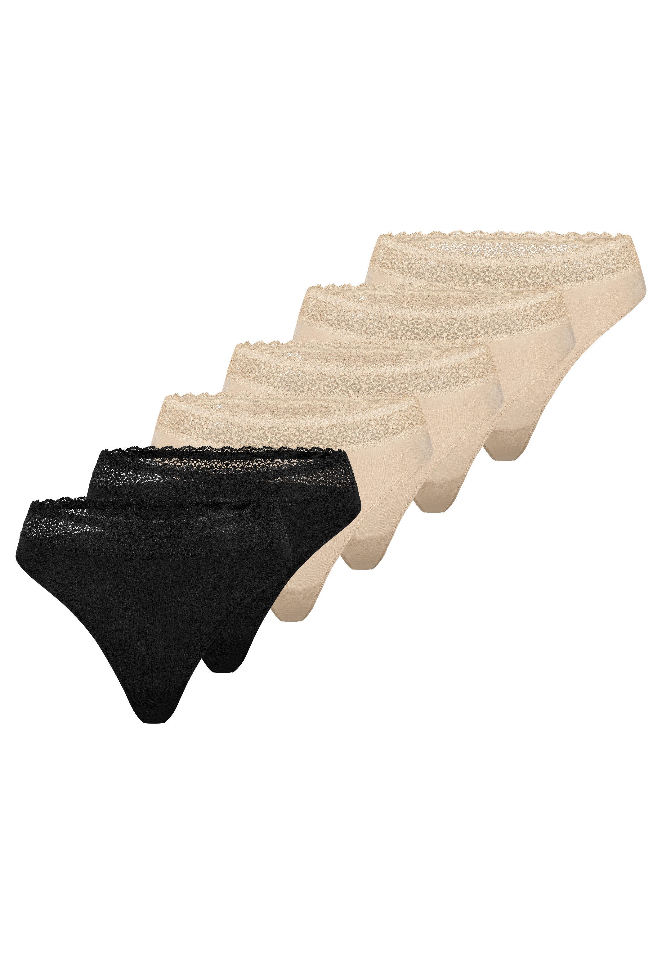 Triumph T-String 6er Pack Feel of Modal (Spar-Set, 6-St) String - Atmungsaktiv - Eleganter Spitzenbund am Taillenrand