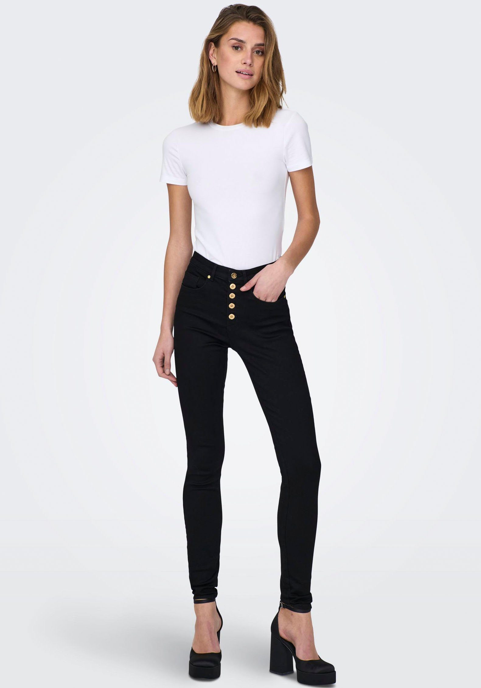 ONLY High-waist-Jeans "ONLROYAL HW SK FLY BTN GUA DK BLUE BOX" günstig online kaufen