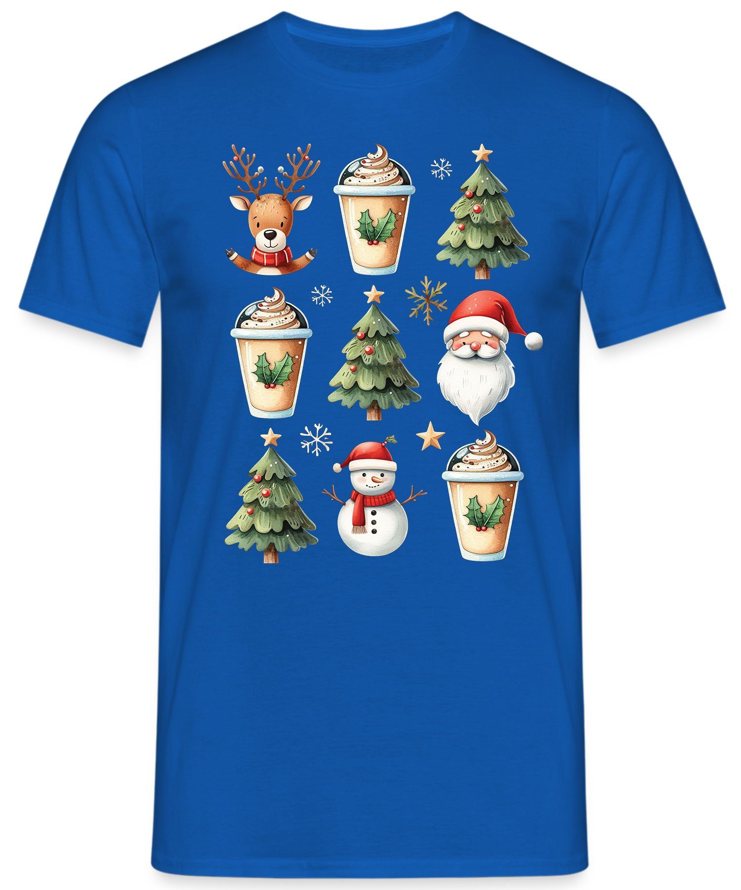 - Weihnachtsmann Blau Weihnachtsbaum (1-tlg) Weihnachtsgeschen Weihnachten Formatee Quattro Kurzarmshirt Nikolaus