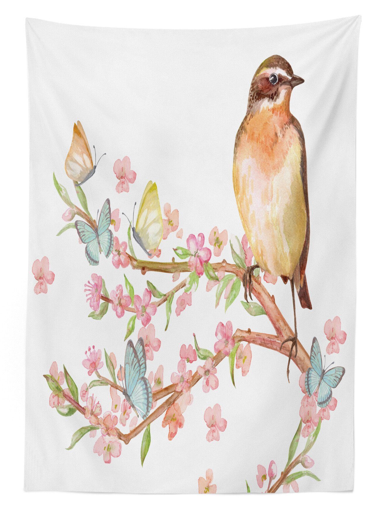 Abakuhaus Tischdecke Farbfest Baum blühenden Frühling Klare Bereich Farben, einem geeignet den Außen Waschbar Für auf Vogel