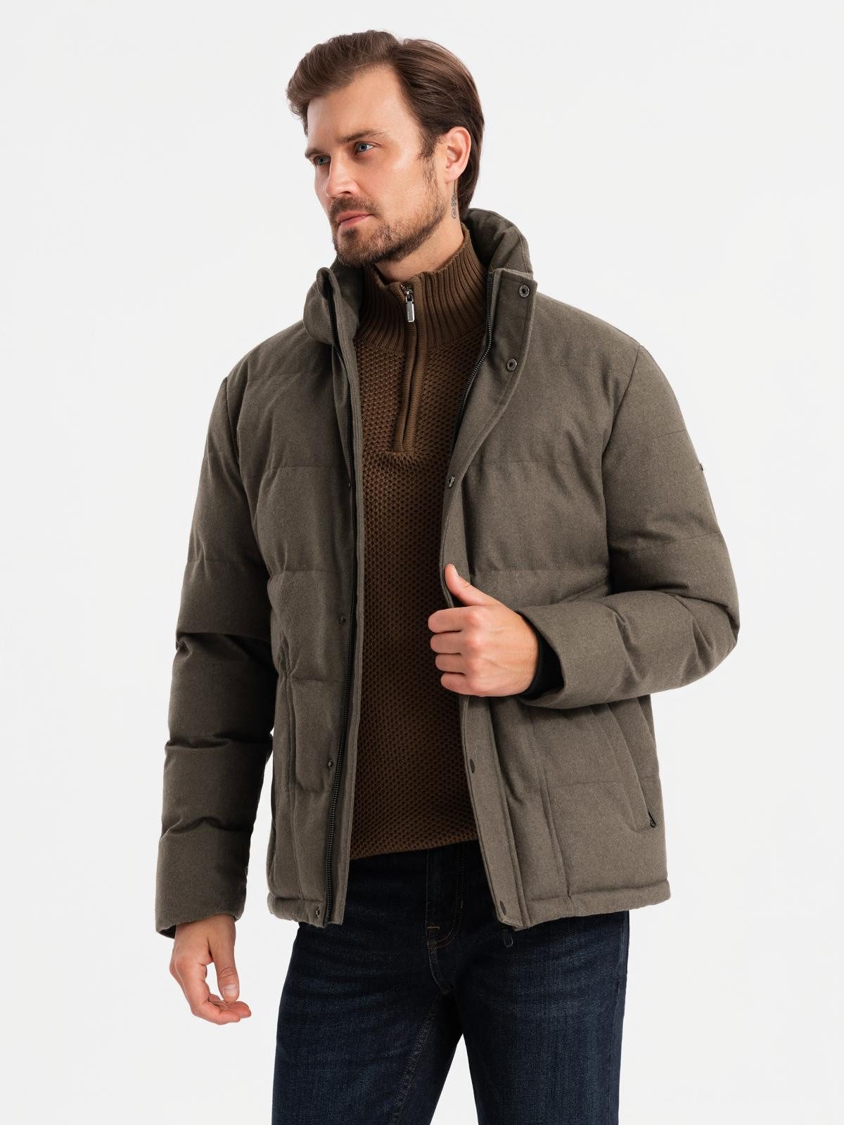 OMBRE Winterjacke Herren-Freizeit-Pufferjacke mit Wolle – Bild 3 von 5