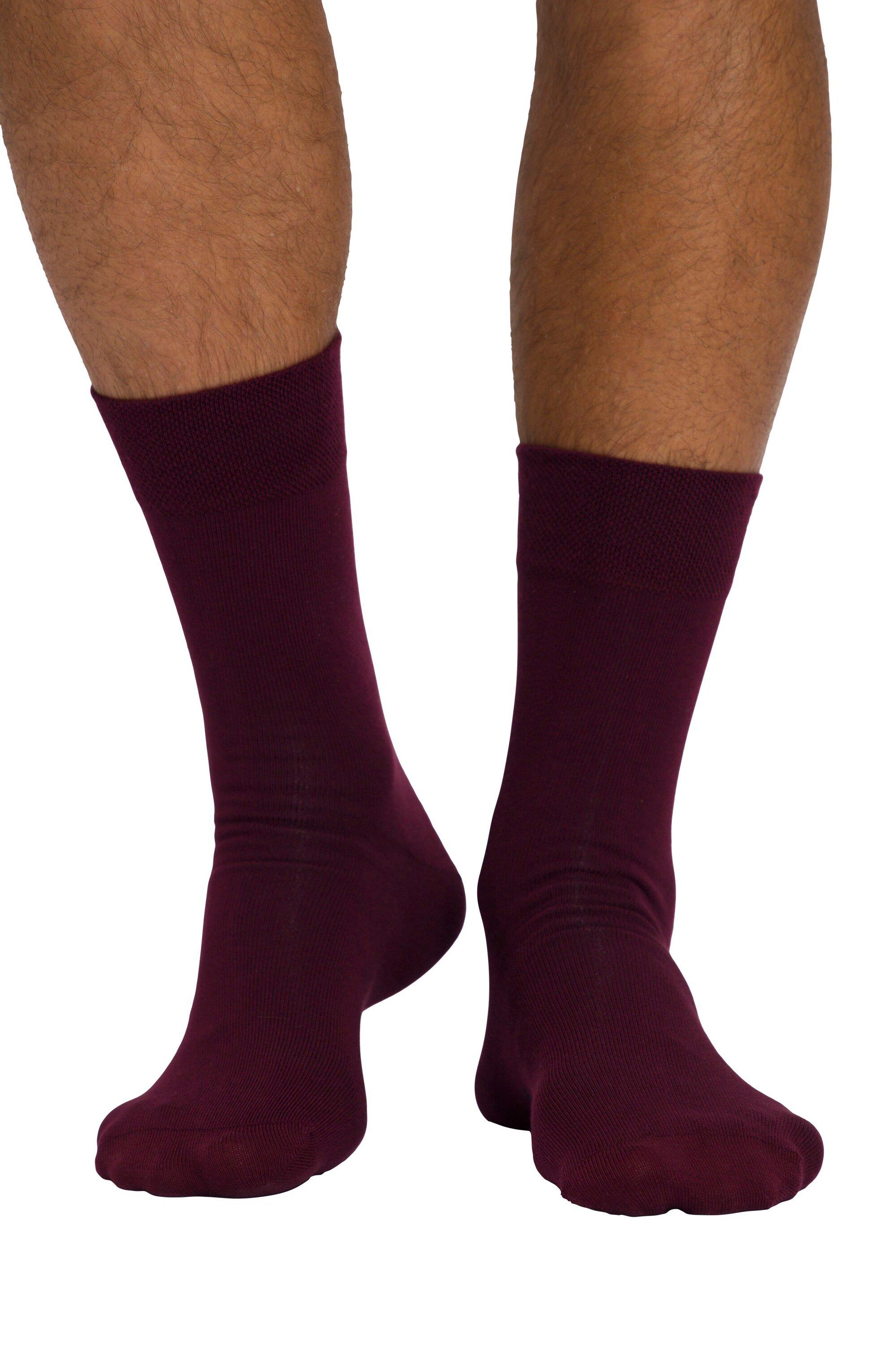 JP1880 (2-Paar) Basicsocken Socken Komfort-Bündchen Rauten-Muster bordeauxrot 2er-Pack