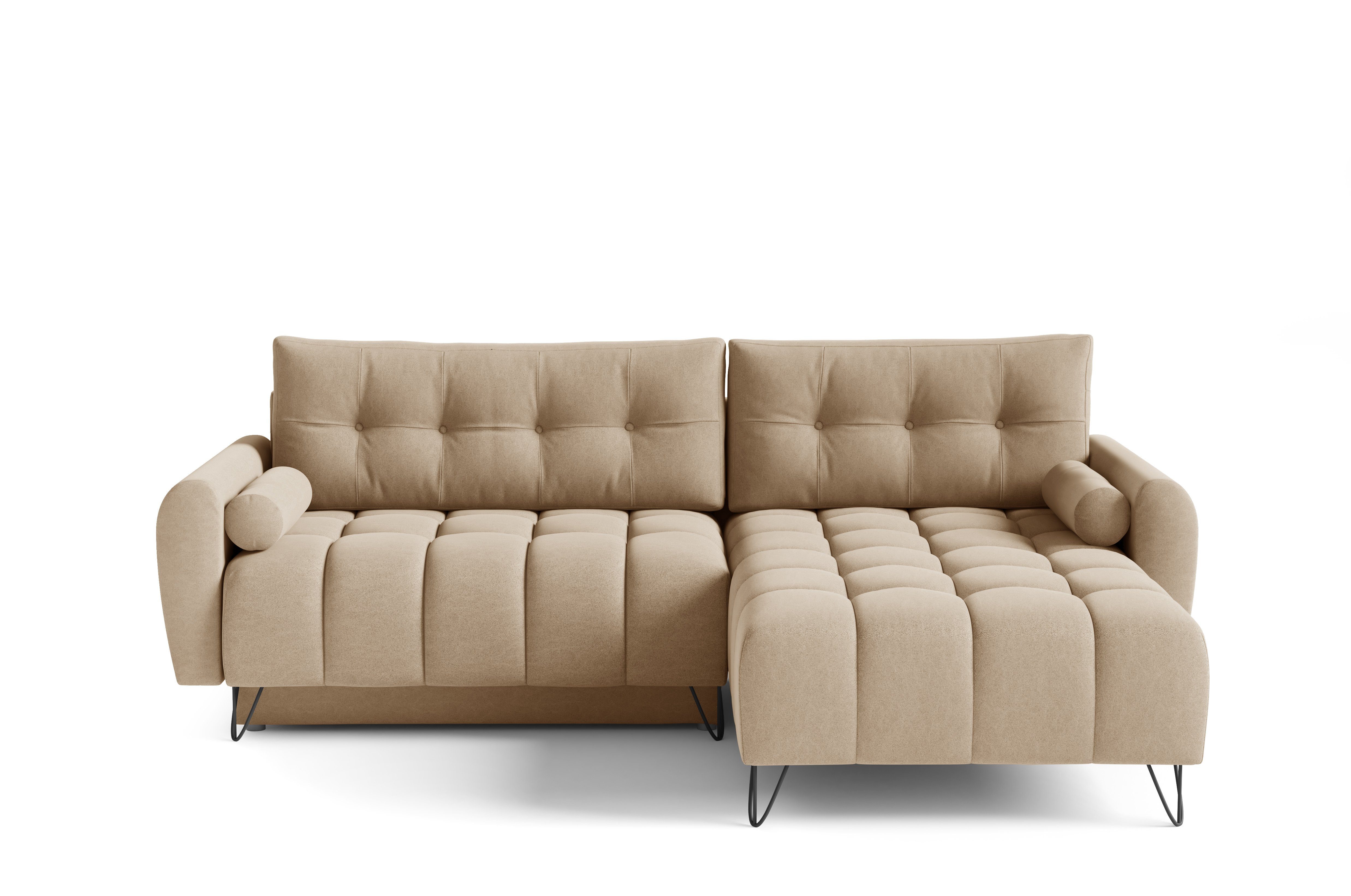 MOEBLO Ecksofa OHIO, Elegante Ecke Couch mit Schlaffunktion Bettzeugablage L-förmiges Wohnzimmergarnitur Sofagarnitu - (BxHxT): 245x176x94 cm, mit Schlaffunktion und Bettkasten | Ecksofas