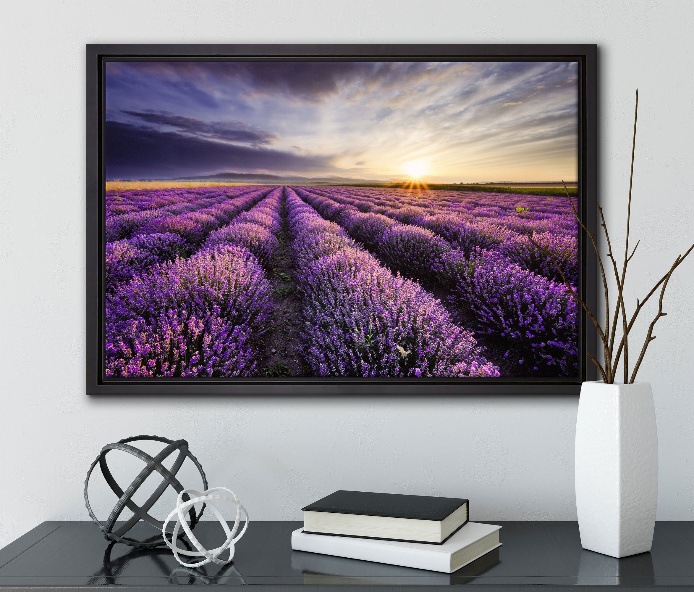 Pixxprint Leinwandbild Traumhafte Lavendel Provence, gefasst, fertig (1 Wanddekoration einem Leinwandbild Schattenfugen-Bilderrahmen inkl. in St), bespannt, Zackenaufhänger