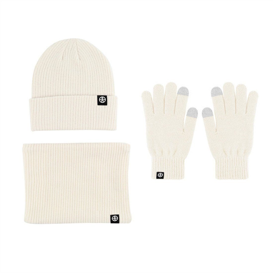 DÖRÖY Strickmütze Unisex Winter Warmth 3 Piece Set, Strickmütze + Schal + Handschuhe Beige