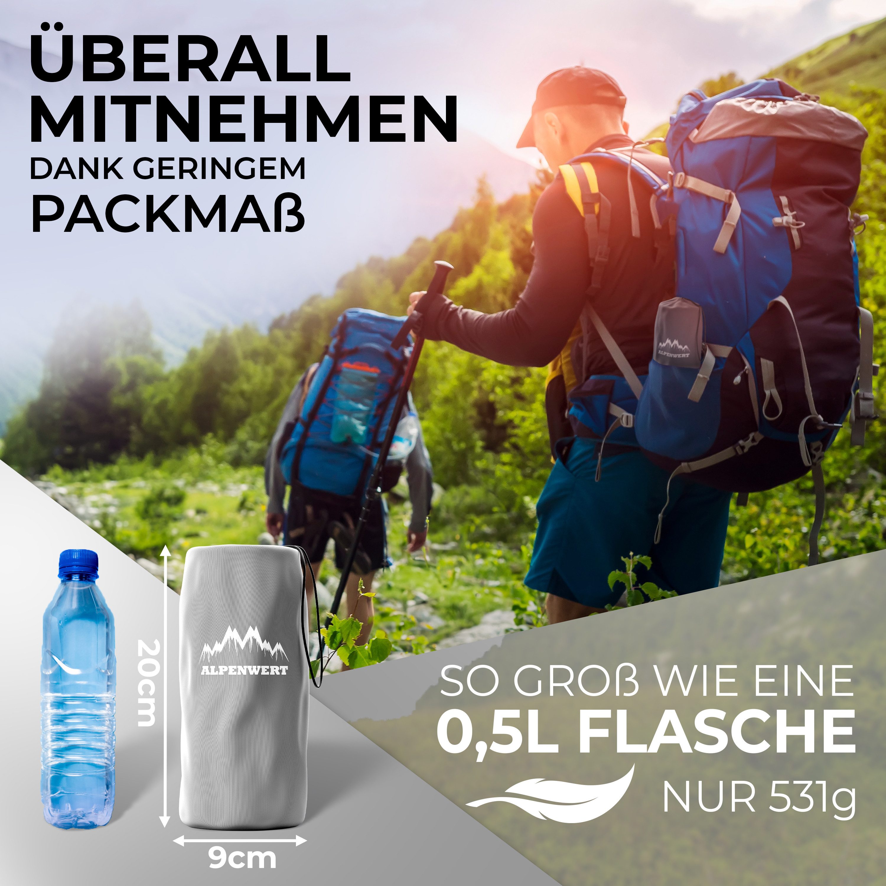 Alpenwert Isomatte Outdoor Camping Schlafmatte Aufblasbar Sleeping Pad, (Set), Kleines Packmaß, Ultra Leicht, GRATIS Reparatur Kit