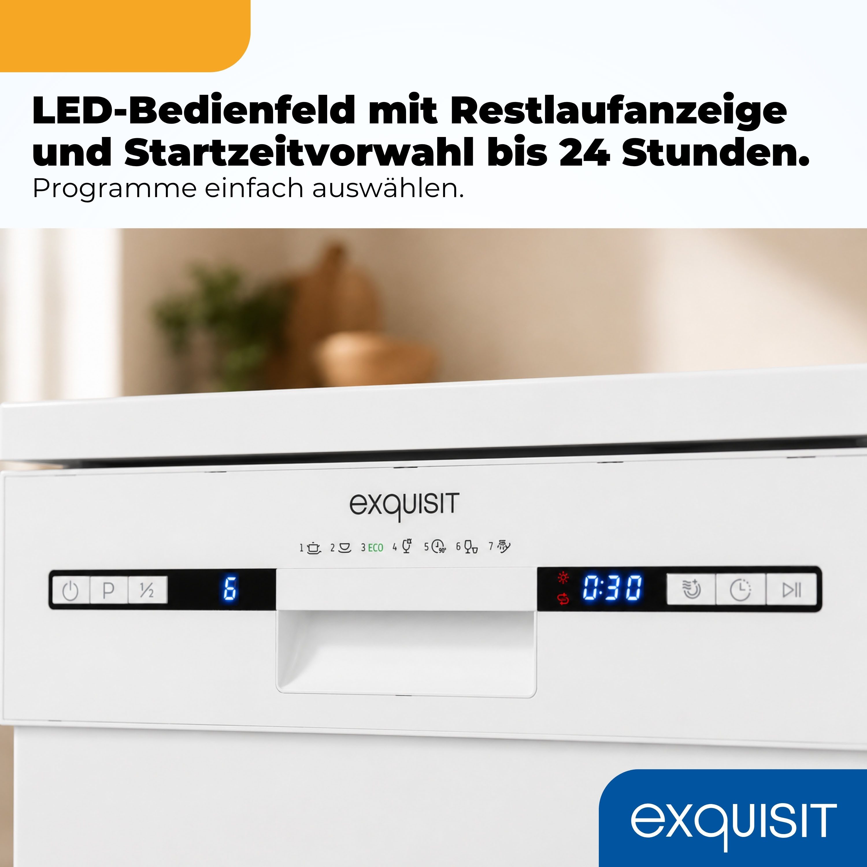 exquisit Standgeschirrspüler GSP9310-031C weiss, 8,3 l, 10 Maßgedecke, 10 Maßgedecke, 7 Programme, LED, Besteckkorb, Auto Door Open, AquaStop – Bild 4 von 5