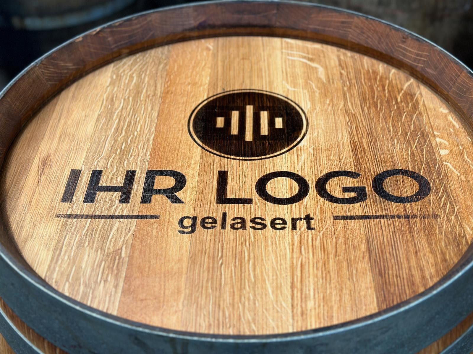 Temesso Stehtisch FASS MIT IHREM LOGO - Personalisiertes geschliffenes 225L Weinfass