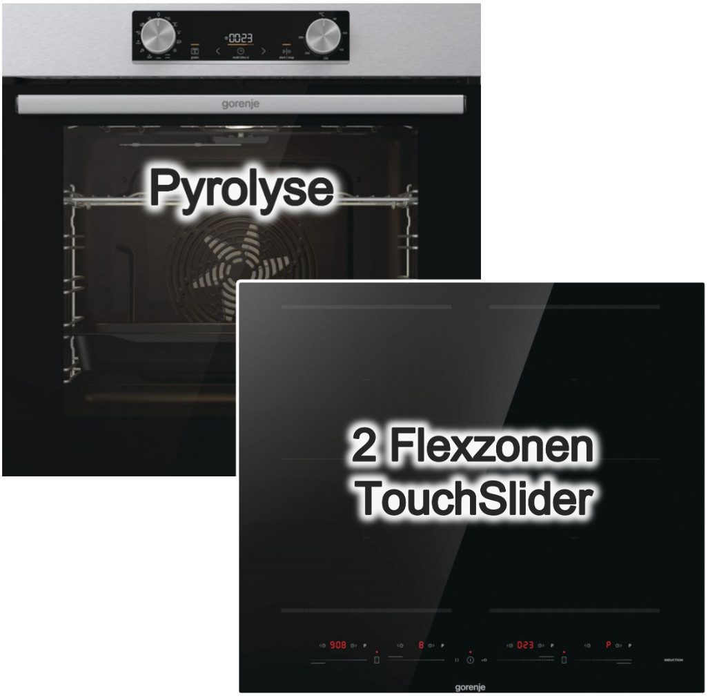 GORENJE Flex-Induktions-Herd-Set Pyrolyse 77 Liter Induktionskochfeld 60 cm PowerBoost Double AreaFlex, mit Nein, Pyrolyse-Selbstreinigung