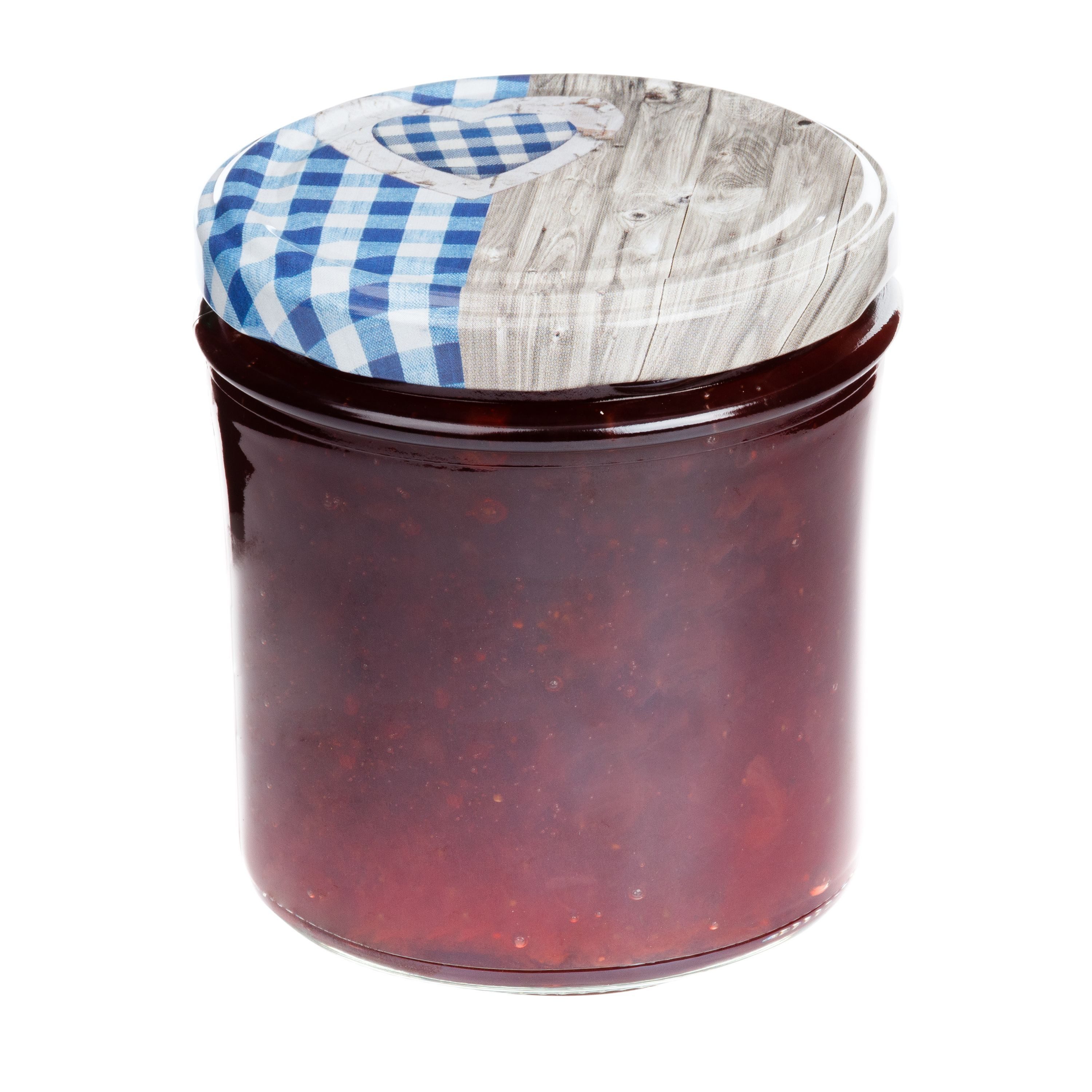 MamboCat Einmachglas 25 Sturzgläser 350 ml Deckel Herz Holz blaukariert Einmachglas, Glas – Bild 4 von 5