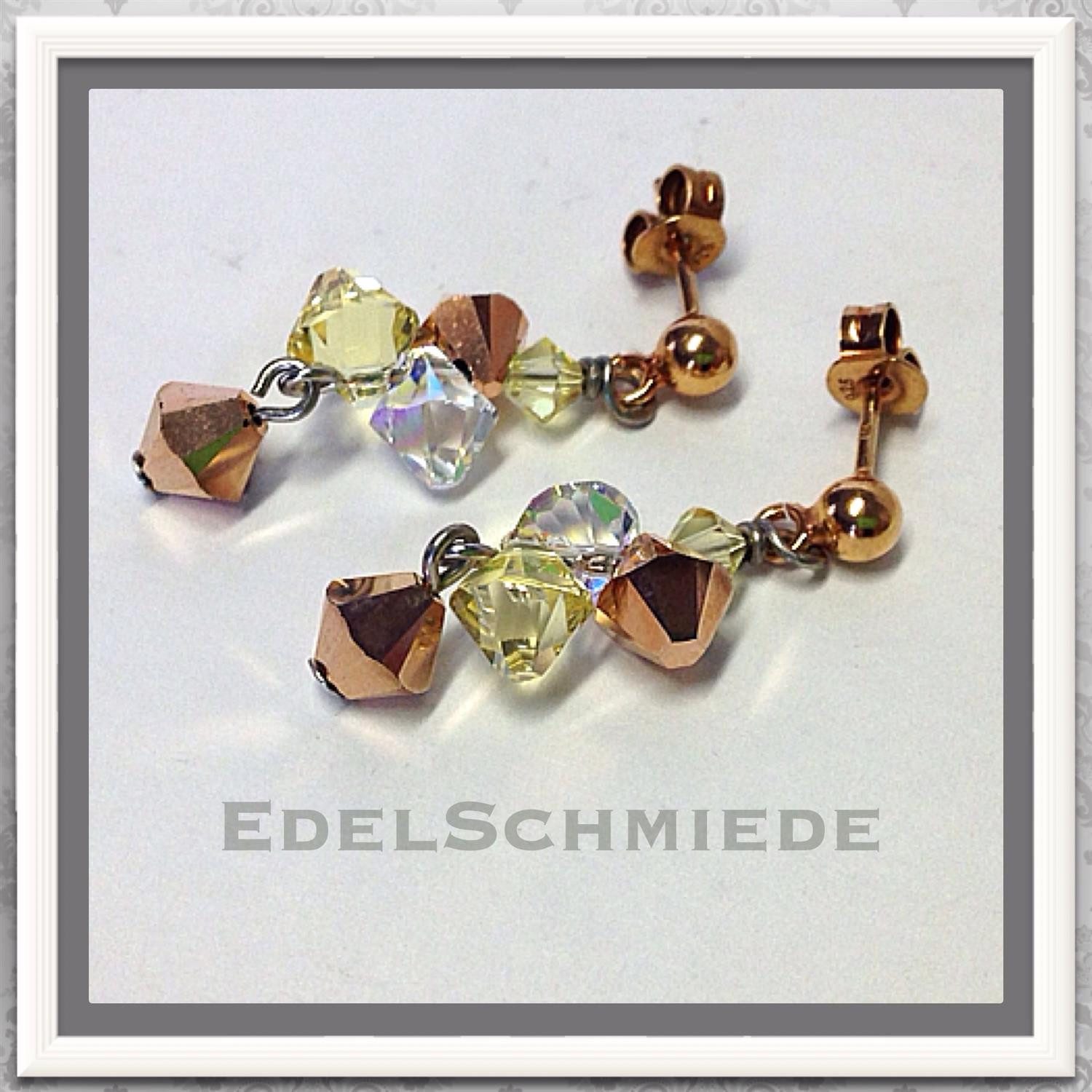 Ohrstecker-Set Edelschmiede925 Ohrstecker mit Glaskristallen in rosé und gelb
