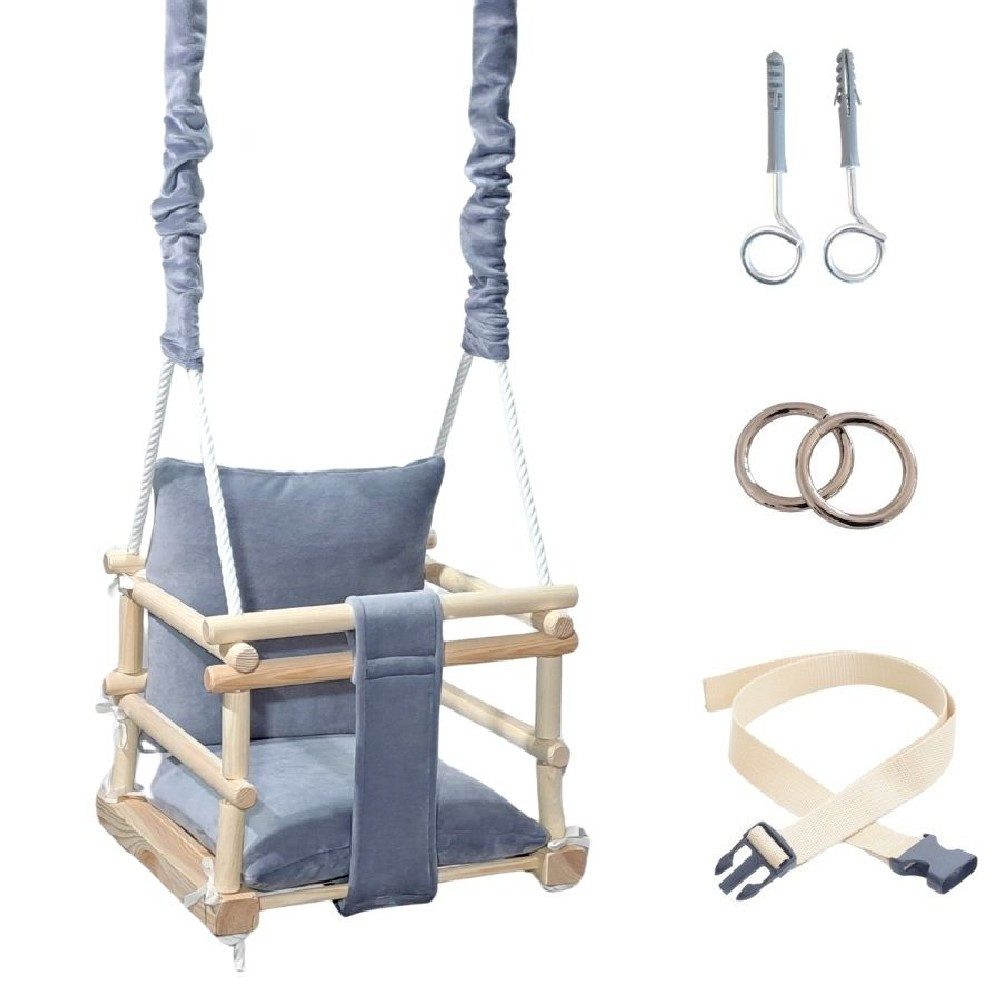 LuMali Babyschaukel Babyschaukel aus Holz - Kinderschaukel mit Kissen - Ind günstig online kaufen
